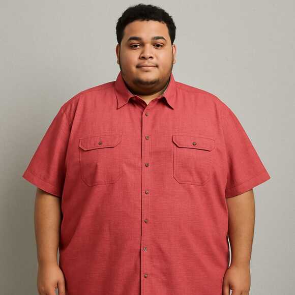 Foundry Red 2 Pocket Cotton Solid Dress Shirt Button Up Short Sleeve Size 3XL - Picture 1 of 10